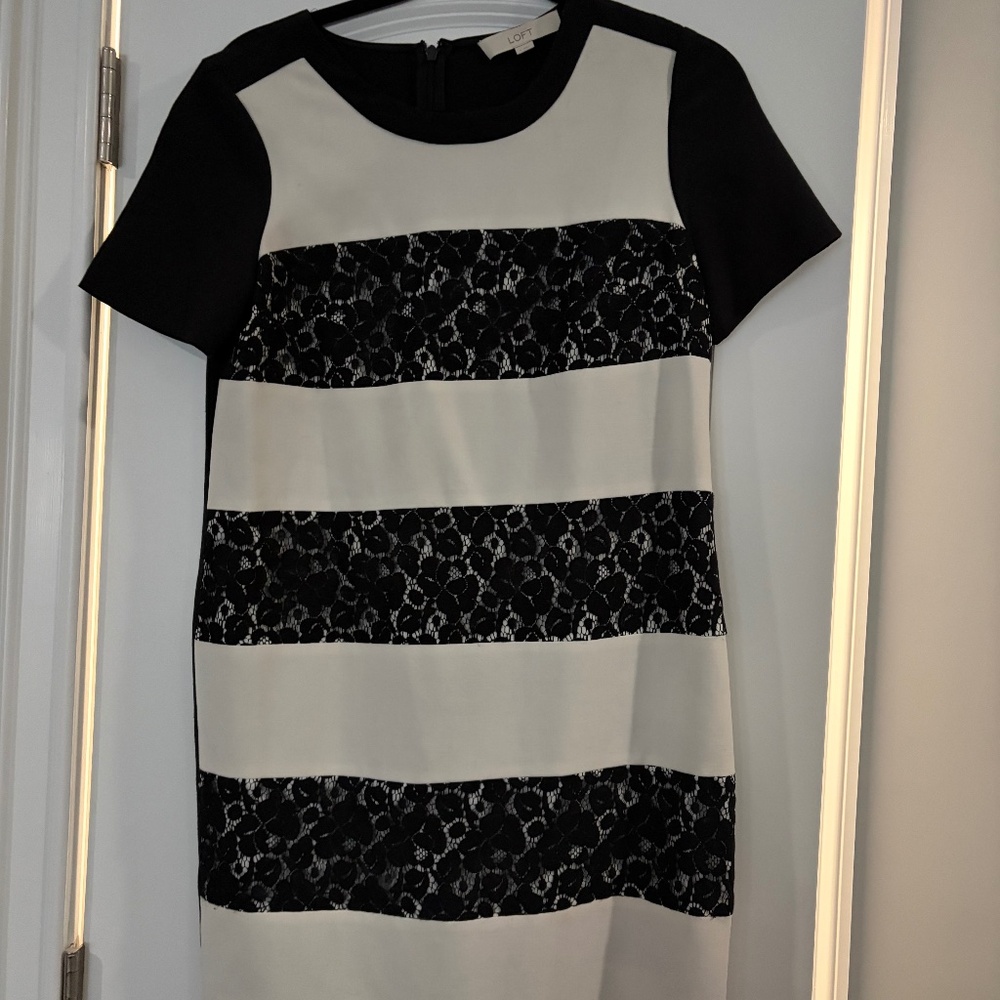 LOFT Black and Lace Dress Size 4